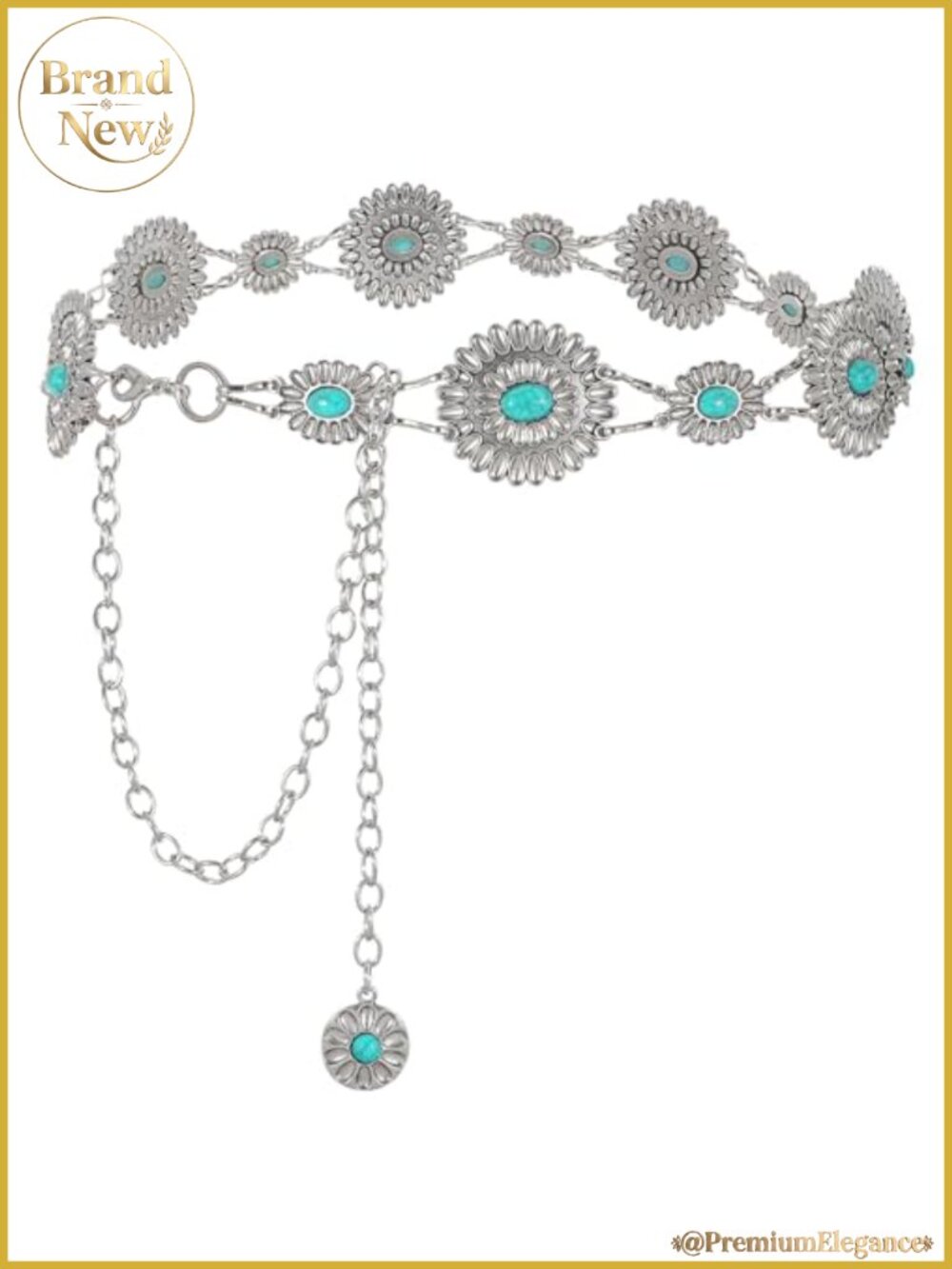 Concho Chain Belt Metal Link Western Cowgirl Turquoise Waist Belt